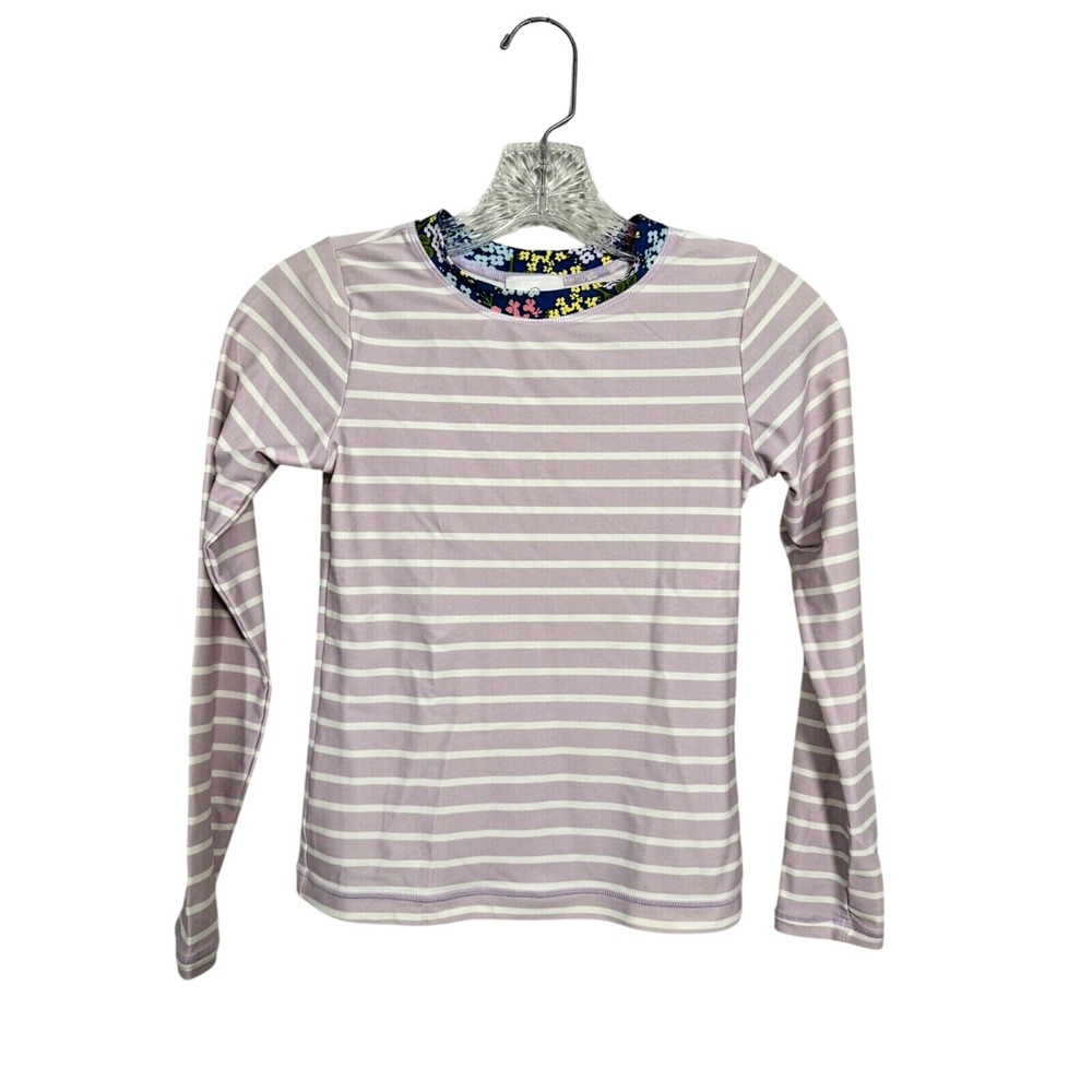 Hanna Andersson Kids Purple White Striped Floral Rash Guard Long Sleeve Size 140